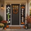 Picture of Ghost Greetings Halloween Door Banners, Halloween Porch Decor, Spooky Front Door Hanging, Fall Outdoor Decoration, Halloween Home Decor