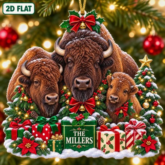 Picture of Personalized Bison Christmas Ornament, Custom American Buffalo Family Ornament, Wildlife Lover Gift, Rustic Christmas Holiday Keepsake Decor