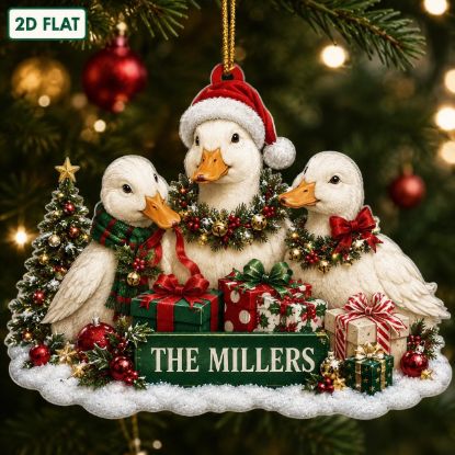 Picture of Personalized Duck Christmas Ornament, Custom Duck Family Ornament, Mallard Duck Gift, Farm Animal Holiday Keepsake, Christmas Tree Decor