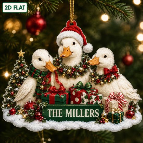 Picture of Personalized Duck Christmas Ornament, Custom Duck Family Ornament, Mallard Duck Gift, Farm Animal Holiday Keepsake, Christmas Tree Decor