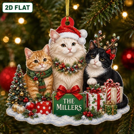 Picture of Personalized Cat Christmas Ornament, Custom Cat Family Keepsake, Orange Tabby & Tuxedo Cat Gift, Pet Lover Holiday Decor, Christmas Gift