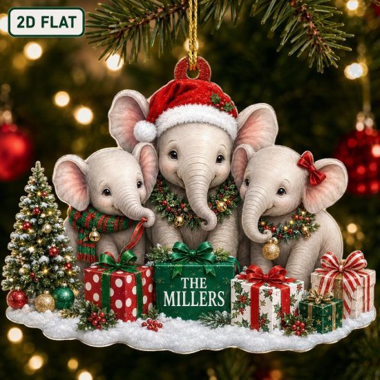Picture of Personalized Elephant Christmas Ornament, Custom Elephant Family Keepsake, 3 Elephant Holiday Gift, Wildlife Lover Christmas Tree Decor 2026