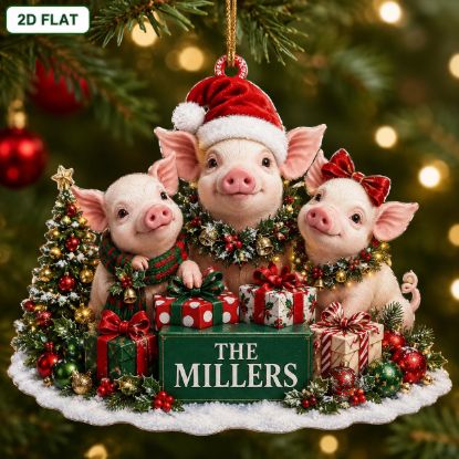 Picture of Personalized Pig Christmas Ornament, Custom Pig Family Keepsake, 3 Pig Holiday Gift, Farm Animal Lover Decor, Funny Farmhouse Christmas Gift