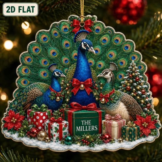 Picture of Personalized Peacock Christmas Ornament, Custom Peacock Family Keepsake, Peacock Lover Gift, Nature Christmas Tree Gift Peacock Family Gift