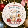Picture of Our First Christmas With Our Puppy 2 Layer Ceramic Ornament 2026, Personalized Pet Gift, Custom Couple and Dog Names Goose Ornament 2026