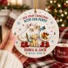 Picture of Our First Christmas With Our Puppy 2 Layer Ceramic Ornament 2026, Personalized Pet Gift, Custom Couple and Dog Names Goose Ornament 2026