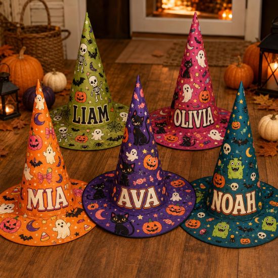 Picture of Personalized Halloween Witch Hat, Custom Name Adult Kids Witch Costume Hat, Spooky Halloween Party Cosplay Trick or Treat Gift Halloween Hat