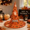 Picture of Personalized Halloween Witch Hat, Custom Name Adult Kids Witch Costume Hat, Orange Ghost Pumpkin Spooky Trick or Treat Halloween Party Hat