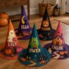 Picture of Personalized Halloween Witch Hat, Custom Name Witch Costume Kids Adults, Spooky Ghost Pumpkin Halloween Party Trick or Treat Hat Halloween