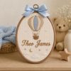 Picture of Personalized Baby Name Embroidery Hoop, Hot Air Balloon Nursery Decor, Teddy Bear Wall Art, Baby Boy Gift, Custom Nursery Name Sign Keepsake