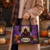 Picture of Personalized Halloween Leather Shoulder Bag, Custom Name Haunted House Purse, Ghost Pumpkin Bag, Spooky Gothic Gift for Her, Halloween Tote