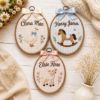 Picture of Personalized Name Embroidery Hoop, Farm Animal Nursery Decor, Goose Horse Lamb Wall Art, Baby Shower Gift, Custom Kids Room Keepsake Decor