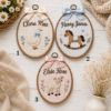 Picture of Personalized Name Embroidery Hoop, Farm Animal Nursery Decor, Goose Horse Lamb Wall Art, Baby Shower Gift, Custom Kids Room Keepsake Decor