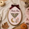 Picture of Personalized Fall Name Embroidery Hoop, Crow Pumpkin & Luna Moth Nursery Decor, Autumn Baby Gift, Custom Kids Room Wall Art, Halloween Gift