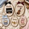 Picture of Personalized Music Embroidery Hoop, Custom Name Nursery Wall Decor, Musical Instrument Ornament, Piano Violin Drum Trumpet Gift for Kid Room