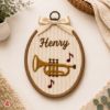 Picture of Personalized Music Embroidery Hoop, Custom Name Nursery Wall Decor, Musical Instrument Ornament, Piano Violin Drum Trumpet Gift for Kid Room