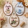 Picture of Personalized Garden Name Embroidery Hoop, Floral Nursery Decor, Watering Can Rain Boots Wheelbarrow Wall Art, Baby Shower Gift, Kids Decor
