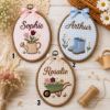 Picture of Personalized Garden Name Embroidery Hoop, Floral Nursery Decor, Watering Can Rain Boots Wheelbarrow Wall Art, Baby Shower Gift, Kids Decor