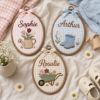 Picture of Personalized Garden Name Embroidery Hoop, Floral Nursery Decor, Watering Can Rain Boots Wheelbarrow Wall Art, Baby Shower Gift, Kids Decor