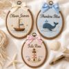 Picture of Personalized Nautical Embroidery Hoop, Custom Name Nursery Decor, Sailboat Whale Lighthouse Wall Art, Coastal Baby Gift, Kids Room Decor