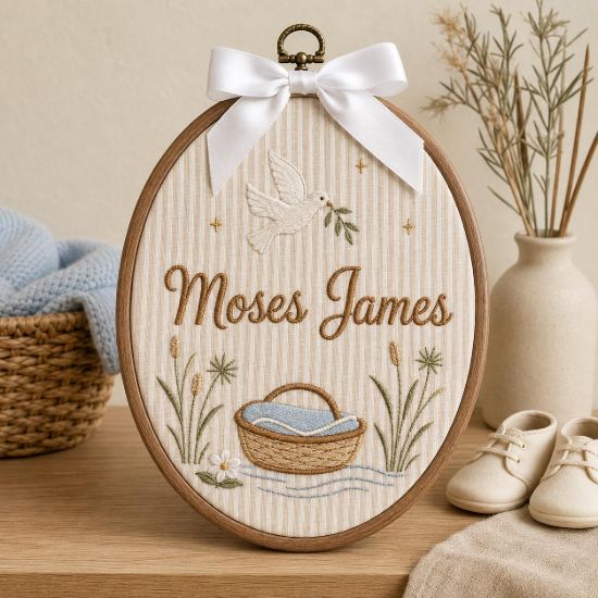 Picture of Personalized Christian Embroidery Hoop, Custom Name Baptism Gift, Baby Dedication Nursery Decor, Dove Basket Wall Art, Christening Gift 2026