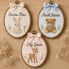 Picture of Personalized Woodland Embroidery Hoop, Custom Name Nursery Decor, Bunny Bear Deer Wall Art, Baby Shower Gift, Kids Room Decor, Baby Keepsake