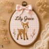 Picture of Personalized Woodland Embroidery Hoop, Custom Name Nursery Decor, Bunny Bear Deer Wall Art, Baby Shower Gift, Kids Room Decor, Baby Keepsake