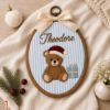 Picture of Personalized Christmas Embroidery Hoop, Custom Name Nursery Decor, Teddy Bear Rocking Horse Christmas Tree, Baby Gift, Kids Room Wall Art