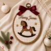 Picture of Personalized Christmas Embroidery Hoop, Custom Name Nursery Decor, Teddy Bear Rocking Horse Christmas Tree, Baby Gift, Kids Room Wall Art