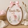 Picture of Personalized Heron Embroidery Hoop, Custom Name Nursery Decor, Pink Heron Wall Art, Baby Girl Gift, Floral Kids Room Decor, Baby Keepsake