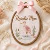 Picture of Personalized Heron Embroidery Hoop, Custom Name Nursery Decor, Pink Heron Wall Art, Baby Girl Gift, Floral Kids Room Decor, Baby Keepsake