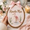Picture of Personalized Heron Embroidery Hoop, Custom Name Nursery Decor, Pink Heron Wall Art, Baby Girl Gift, Floral Kids Room Decor, Baby Keepsake