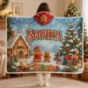 Picture of Personalized Christmas Hooded Blanket, Custom Name Gingerbread Blanket, Kids Adult Sherpa Blanket, Cozy Christmas Gift Blanket Wearable