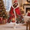 Picture of Personalized Christmas Wearable Blanket, Custom Name Cardinal Hooded Blanket, Red Bird Sherpa Blanket, Cozy Christmas Gift 2026
