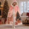 Picture of Personalized Christmas Wearable Blanket, Custom Name Gingerbread Hooded Blanket, Pink Sherpa Blanket, Christmas Gift for Kids & Adults