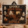 Picture of Personalized Halloween Wearable Blanket, Spooky Movie Night Hooded Blanket, Custom Name Ghost Sherpa Blanket, Halloween Gift for Adults