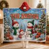 Picture of Personalized Family Christmas Wearable Blanket, Custom Family Name Snowman Hooded Blanket, Sherpa Holiday Blanket, Family Christmas Gift