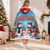 Picture of Personalized Family Christmas Wearable Blanket, Custom Family Name Snowman Hooded Blanket, Sherpa Holiday Blanket, Family Christmas Gift