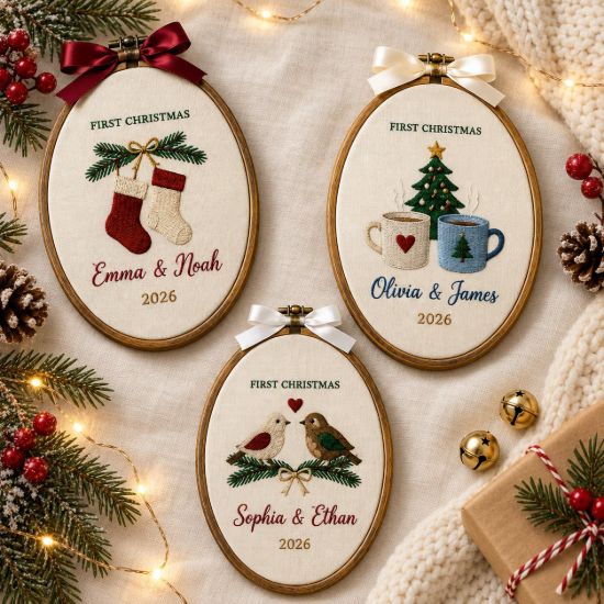 Picture of Personalized First Christmas Embroidery Hoop, Couple Christmas Gift, Custom Names & Year, First Christmas Together Keepsake, Christmas Decor
