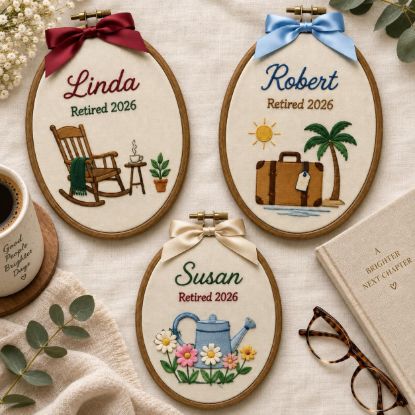 Picture of Personalized Retirement Embroidered Hoop 2026, Custom Name Retirement Gift, Retired Embroidery Hoop, Coworker Teacher Keepsake Ornament