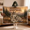 Picture of Personalized Wolf Wearable Blanket, Custom Name Hooded Blanket, Wolf Family Sherpa Blanket, Wildlife Wolf Lover Gift for Women Kids