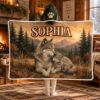 Picture of Personalized Wolf Wearable Blanket, Custom Name Hooded Blanket, Wolf Family Sherpa Blanket, Wildlife Wolf Lover Gift for Women Kids