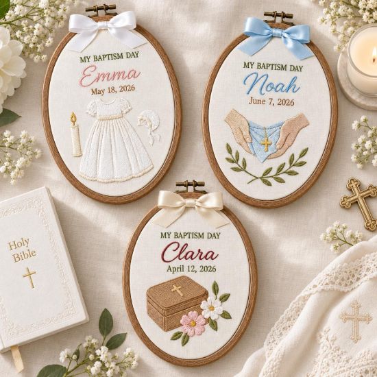 Picture of Personalized Baptism Embroidery Hoop, Baby Christening Gift, Custom Name & Date Keepsake, Christian Nursery Decor, Godparent Gift 2026