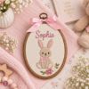 Picture of Personalized Baby Girl Embroidery Hoop, Custom Name Nursery Decor, Bunny Rocking Horse Ballet Wall Art, Newborn Gift, Baby Shower Keepsake