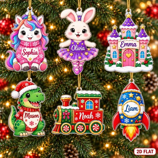 Picture of Personalized Kids Christmas Ornament 2026, Custom Name Ornament, Unicorn Ballerina Dinosaur Train Rocket, Christmas Gift for Kids 2026
