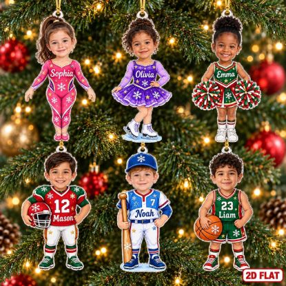 Picture of Personalized Sports Christmas Ornament 2026, Custom Photo Name Kids Athlete Ornament, Football Baseball Basketball Gymnastics Cheer Gift