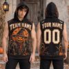 Picture of Personalized Halloween Sleeveless Hoodie, Custom Name & Number Scarecrow Hoodie, Pumpkin Team Shirt, Spooky Fall Gift for Him Hoodie