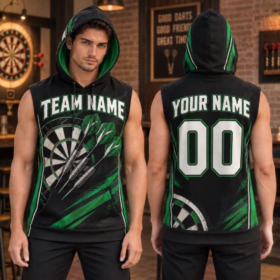 Picture of Personalized Darts Sleeveless Hoodie, Custom Team Name Number Dart Shirt, Darts Team Jersey, Dart Player Gift for Men, League Apparel