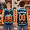 Picture of Personalized Kids Halloween Pumpkin Jersey, Custom Name Jack O Lantern Sleeveless Shirt, Spooky Halloween Sports Jersey, Pumpkin Gift Boy