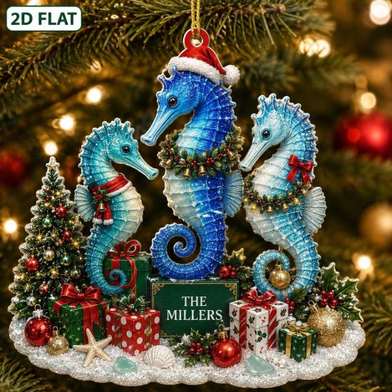 Picture of Personalized Seahorse Christmas Ornament, Custom Coastal Family Ornament, Ocean Lover Gift, Beach House Decor, Sea Life Holiday Keepsake